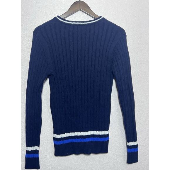 Nautical Fisherman Sweater Jones Of New York Knit V Neck Navy Tennis Nautical - Picture 3 of 7